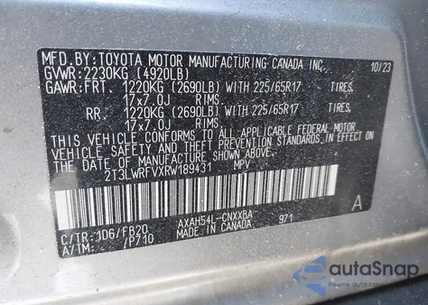 2024 Toyota Rav4 Hybrid Le z USA, uszkodzony, nr VIN 2T3LWRFVXRW189431